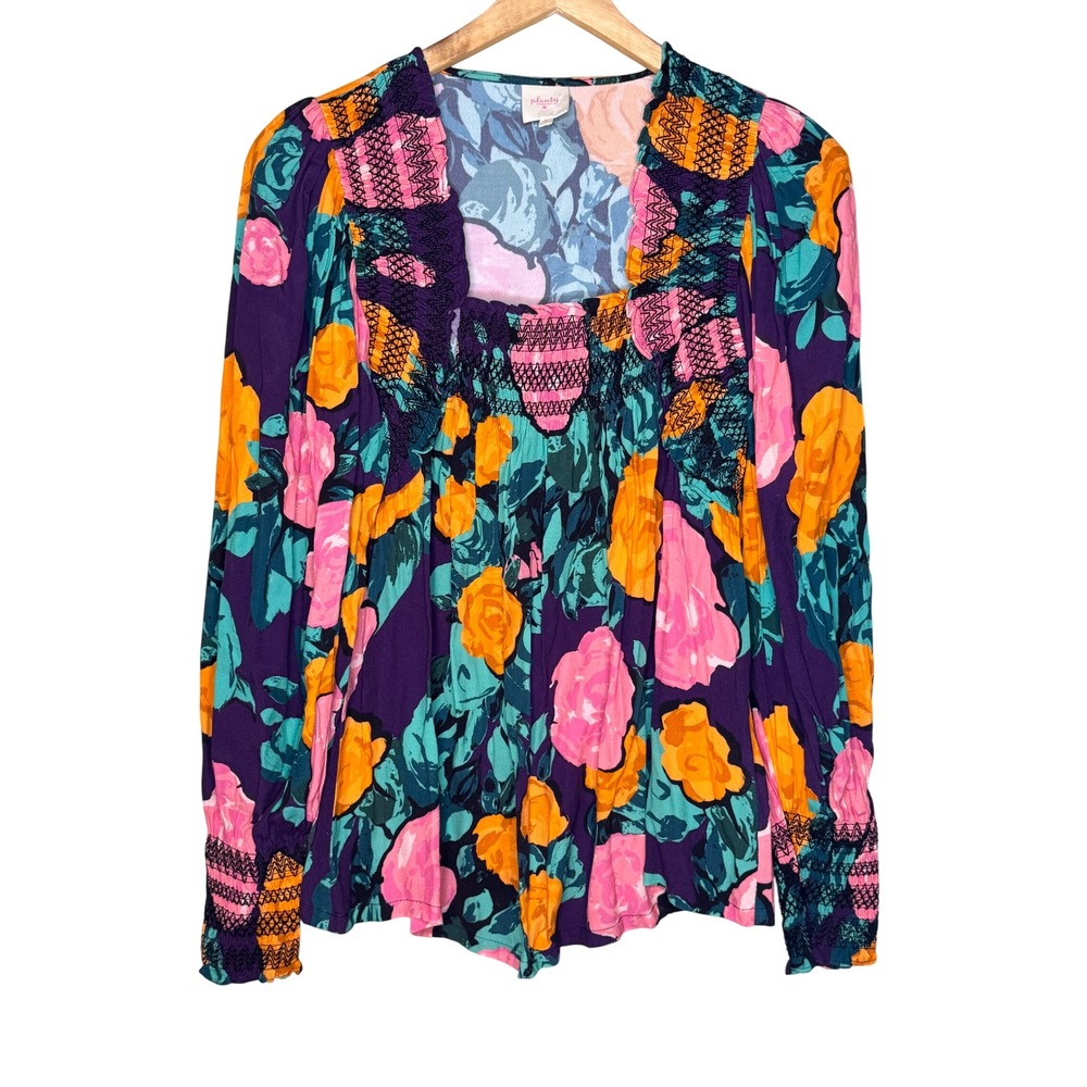 Plenty Tracy Reese Anthropologie Boho Floral Smocked Blouse Cottagecore Small